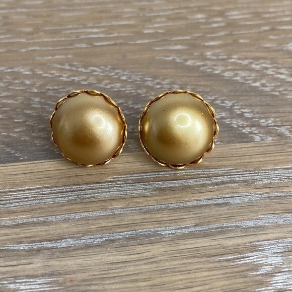Faux Pearl Button Pierced Earrings Set of 3 in Gold, Cream & Black - Picture 8 of 11